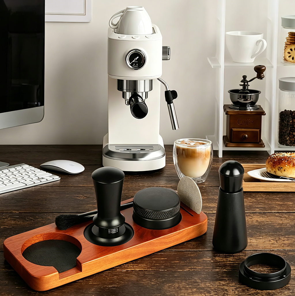 Kaffeudstyrssæt: kaffekande, dispenser, kaffemaskine med konstant temperatur, pulverring, opbevaringsplade